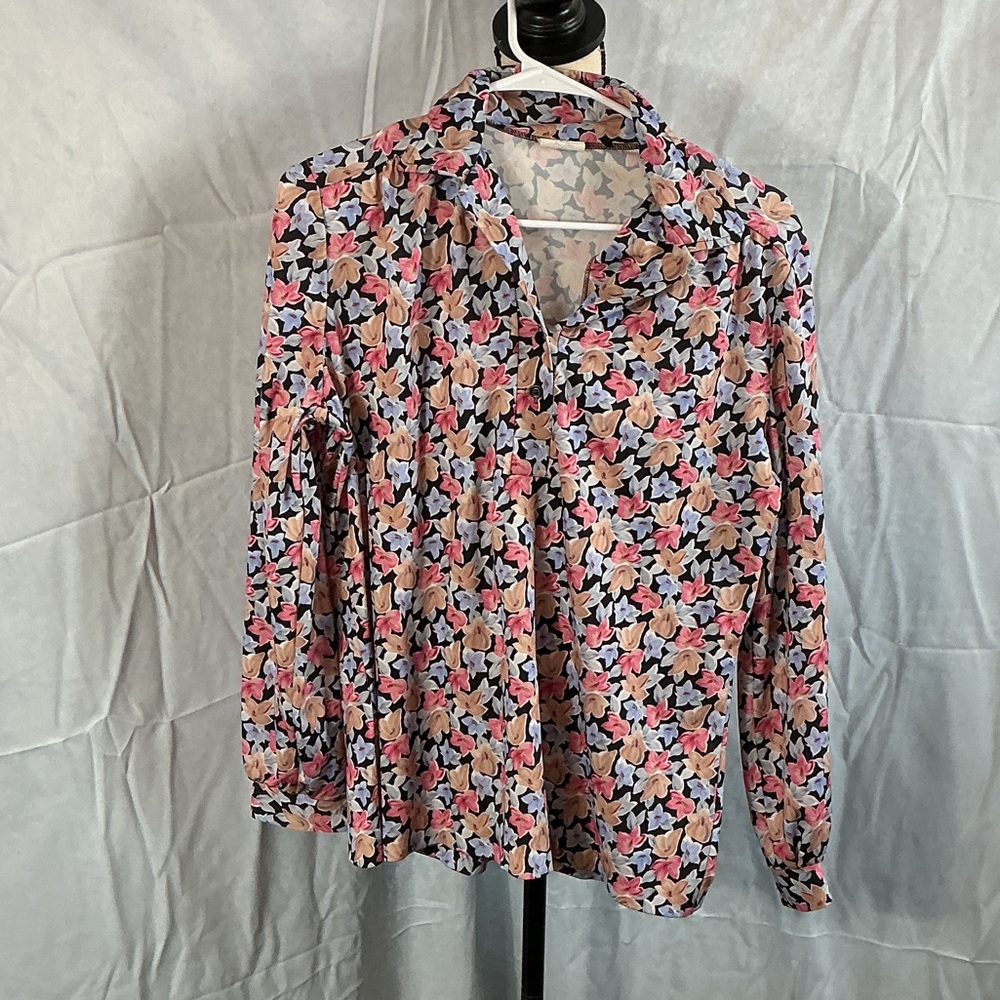 Nixx NY Floral Button-Up Blouse – Sheer Lightweight Long Sleeve (L)